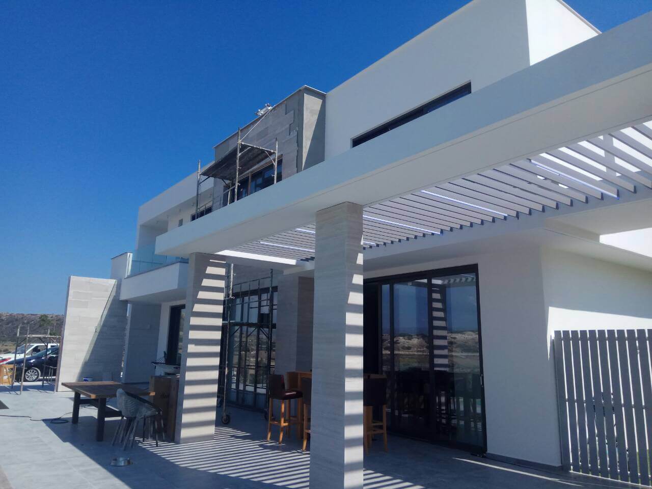 Covered terrace at the completed Pissouri Residence